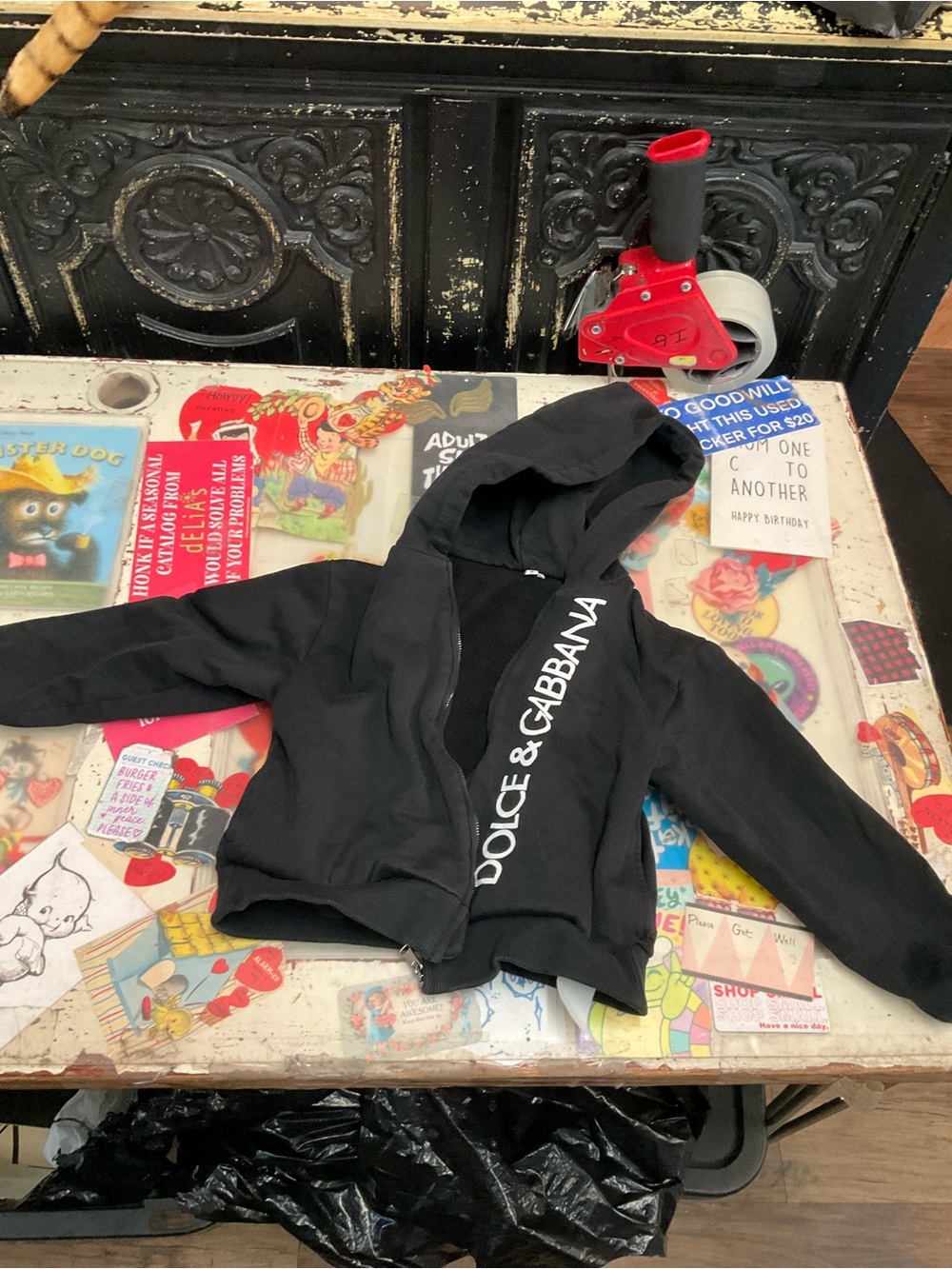 Dolce & Gabbana Kids Black Zip-Up Hoodie with Logo Trim